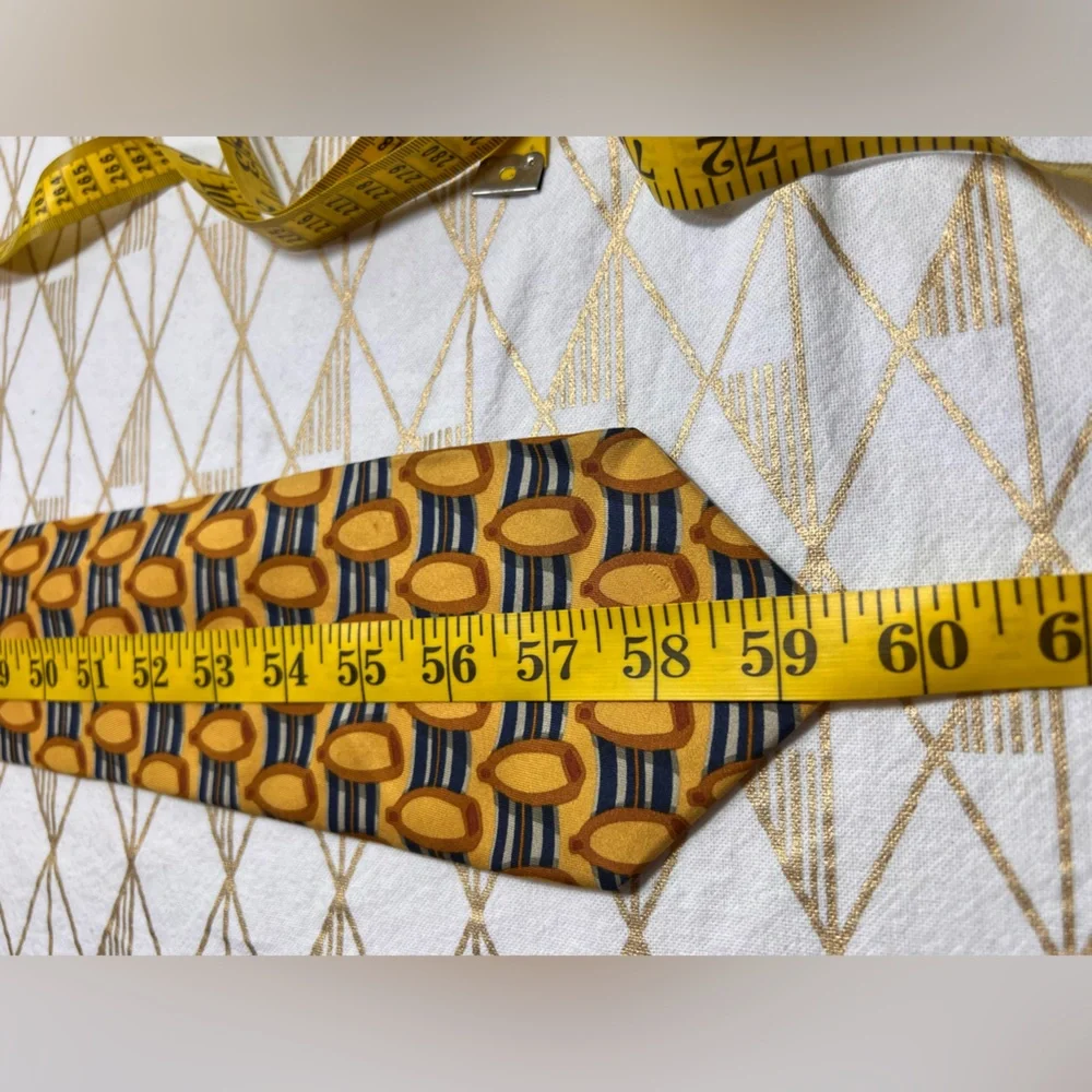 Gucci Vintage 100% Silk Gold and Blue Patterned Tie
